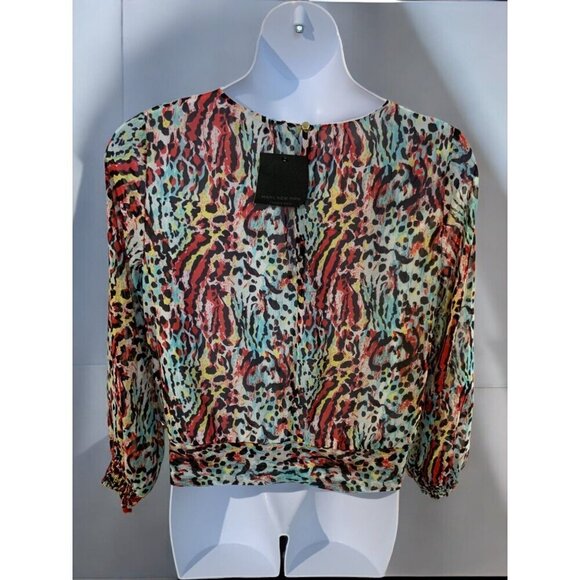 Marc New York Andrew Marc Womens Multi Color Printed Blouse Long Sleeve NEW XL - Picture 7 of 9